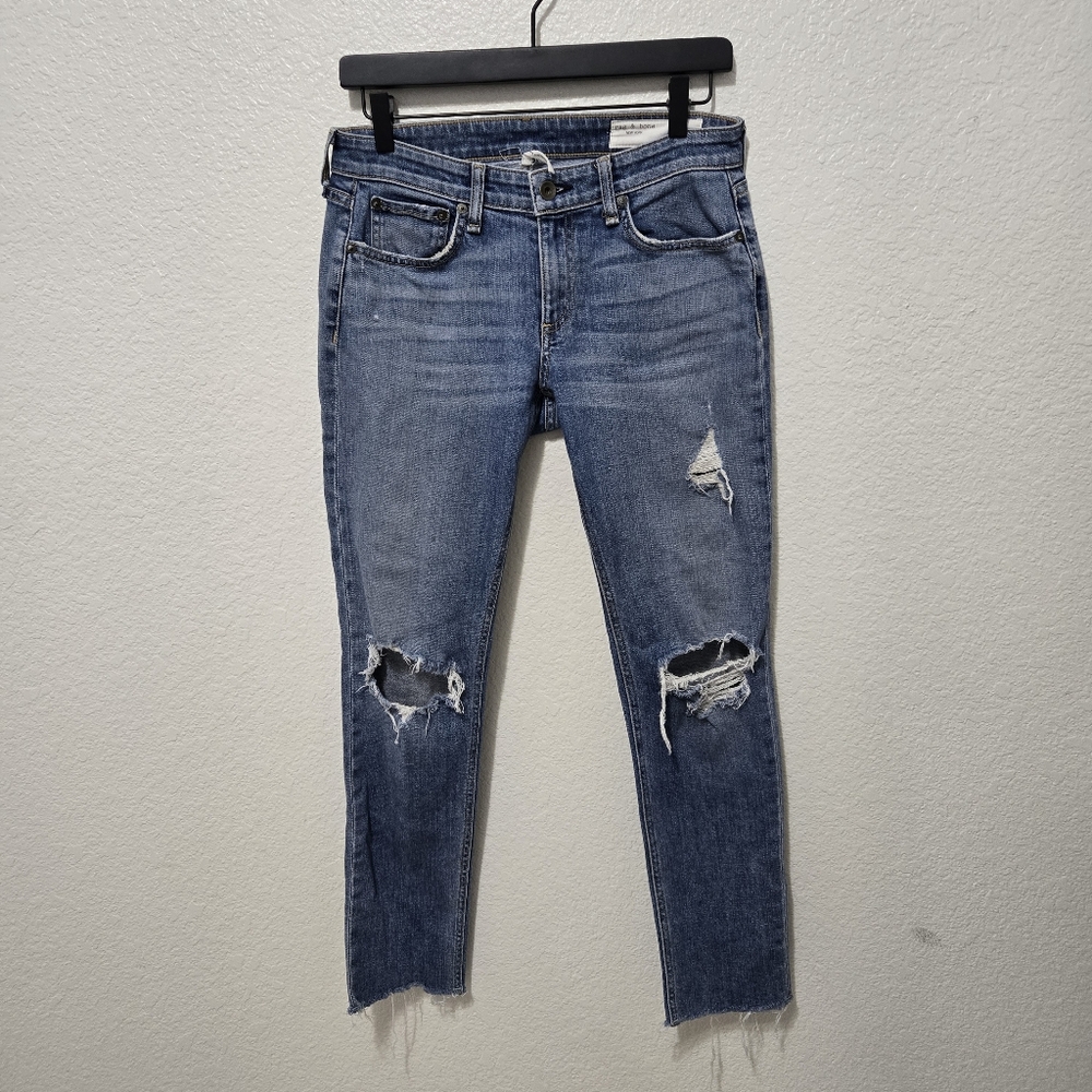 rag & bone Dre Low Rise Slim Boyfriend Jeans distressed blue demin